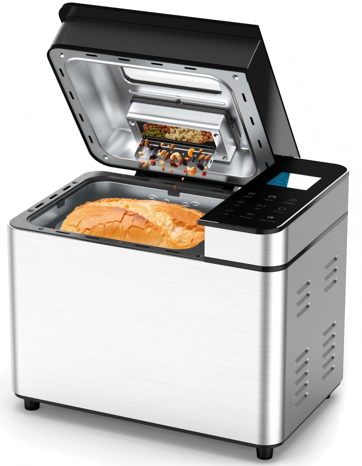 25-IN-1 Bread Maker with Recipes | 2lb Automatic Bread Machine with Visible Lid, Auto Nut Dispenser, One-Touch Control & 13-Hour Delay Timer C Easy