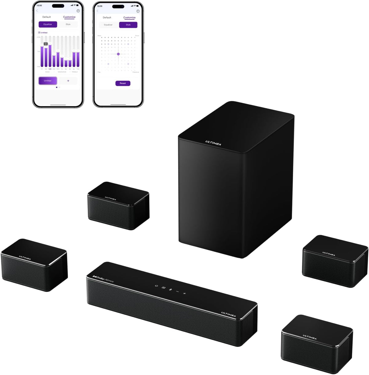ULTIMEA 7.1Ch Soundbar with Dolby Atmos, APP Control, Surround Sound System for TV, 4 Wired Surround Speakers, Sound Bar for TV with 6.5" Wireless