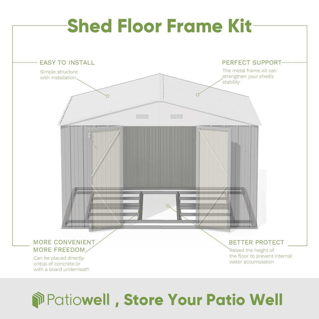 Patiowell 10 x 12 FT Metal Storage Shed for Outdoor, Steel Yard Shed with Design of Lockable Doors, Utility and Tool Storage for Garden, Backyard