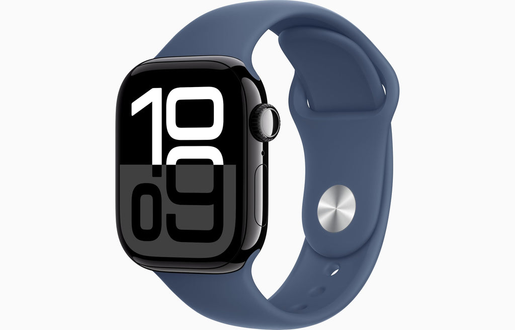 Apple Watch Series 10 [GPS + Cellular, 42mm] - Jet Black Aluminum Case with Black Sport Band, S/M (Renewed)