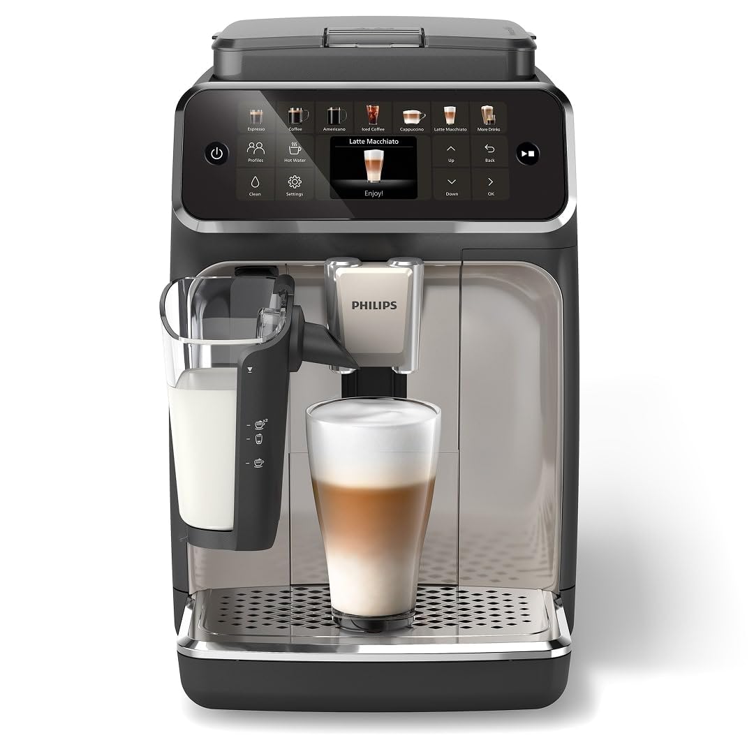 Philips 4400 Series Fully Automatic Espresso Machine, LatteGo Milk System, Integrated Grinder, 12 Hot & Iced Coffee Pre-Sets, Quick Start, SilentBrew
