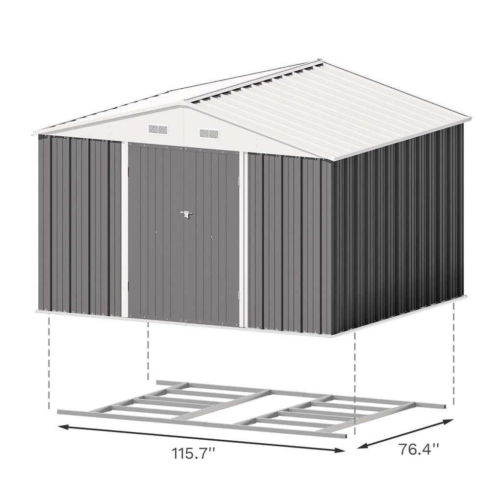 Patiowell 10 x 12 FT Metal Storage Shed for Outdoor, Steel Yard Shed with Design of Lockable Doors, Utility and Tool Storage for Garden, Backyard
