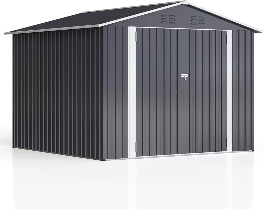 Polar Aurora 12x14 FT Outdoor Storage Shed, Garden Shed with Updated Frame Structure and Lockable Doors, Metal Tool Sheds for Backyard Garden Patio