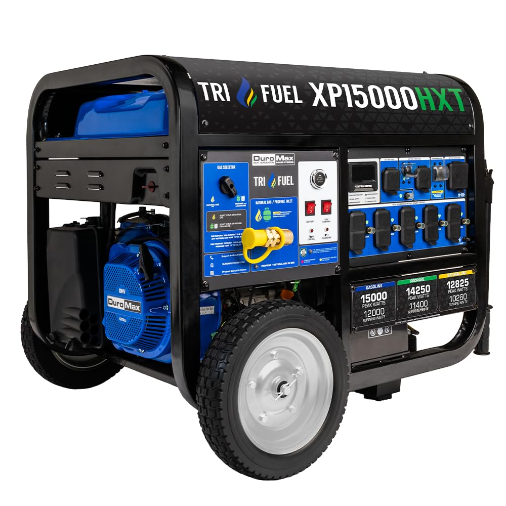 DuroMax XP13000HX 13,000-Watt Dual Fuel Portable Generator - Gas & Propane, Electric Start, Whole Home Power Backup, Transfer Switch Ready, RV &
