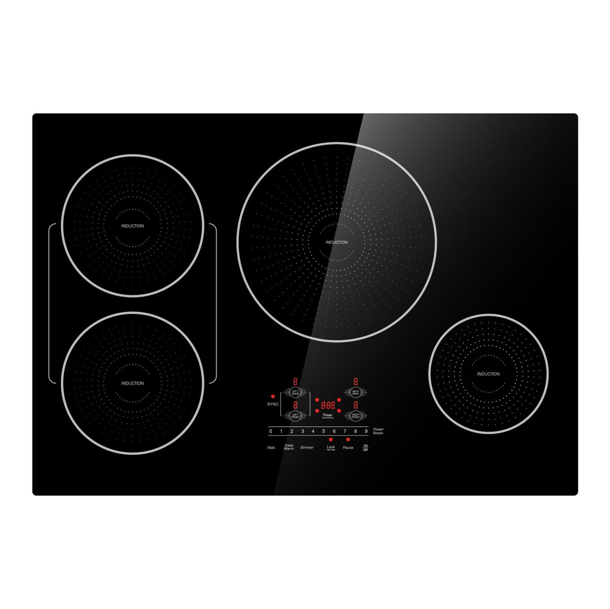 30 Inch Induction Cooktop 4 Burners, Flat Glass Top Electric Stove Hob with Bridge-SYNC, 3 Preset Modes Booster, Timer, Pause, Child Lock, Drop in