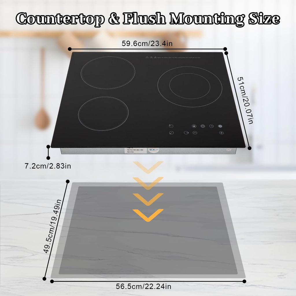 3000W 110V Cooktop Portable 4 Burners Electric Built-in Cooktop Sensor Touch Control Countertop Electric Hot Plate with Kid Safety Lock and 2H Timer