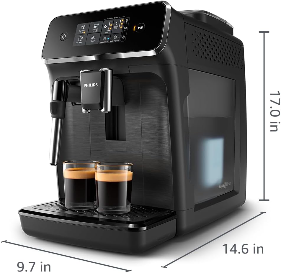 Philips 2200 Series Fully Automatic Espresso Machine, Classic Milk Frother, 2 Coffee Varieties, Intuitive Touch Display, 100% Ceramic Grinder