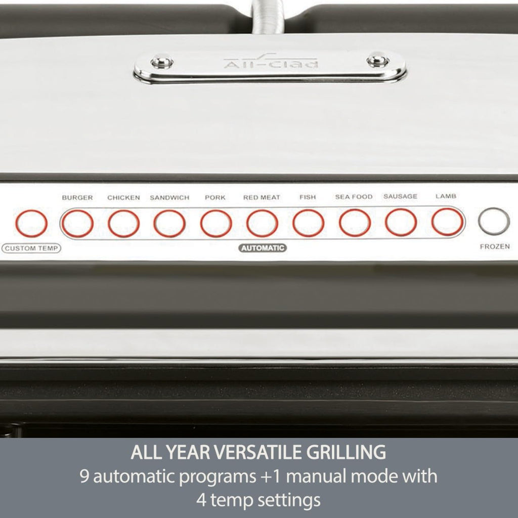 All-Clad Electric Indoor Grill, AutoSense Stainless Steel Panini Grill Press Sandwich Maker, Automatic 1800W Smokeless, Removable Plates, Dishwasher