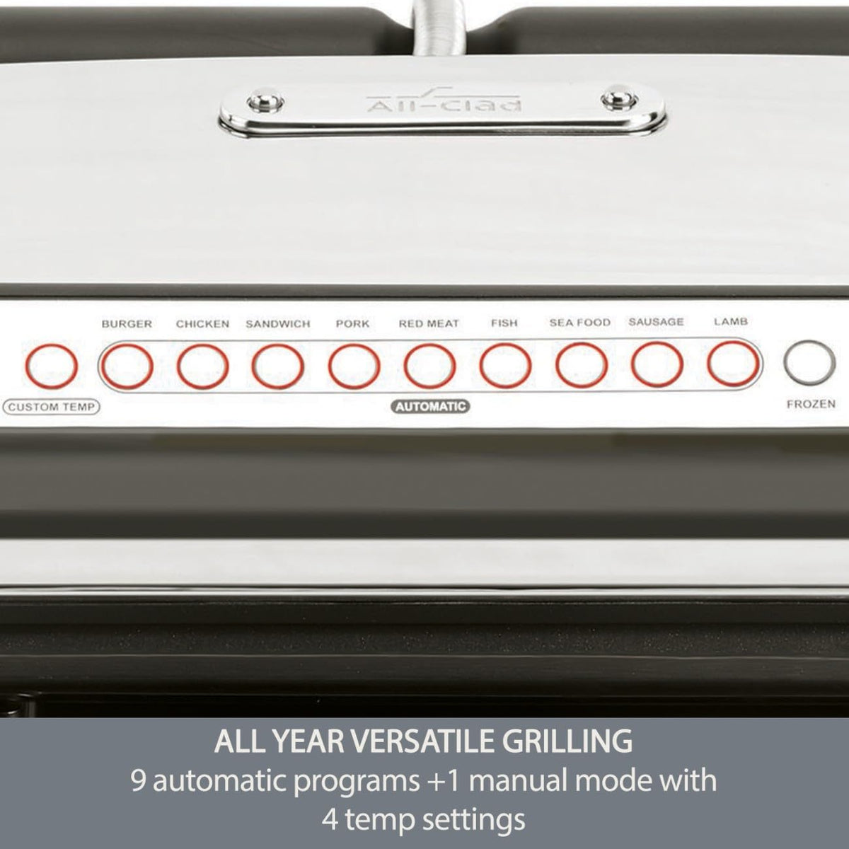 All-Clad Electric Indoor Grill, AutoSense Stainless Steel Panini Grill Press Sandwich Maker, Automatic 1800W Smokeless, Removable Plates, Dishwasher