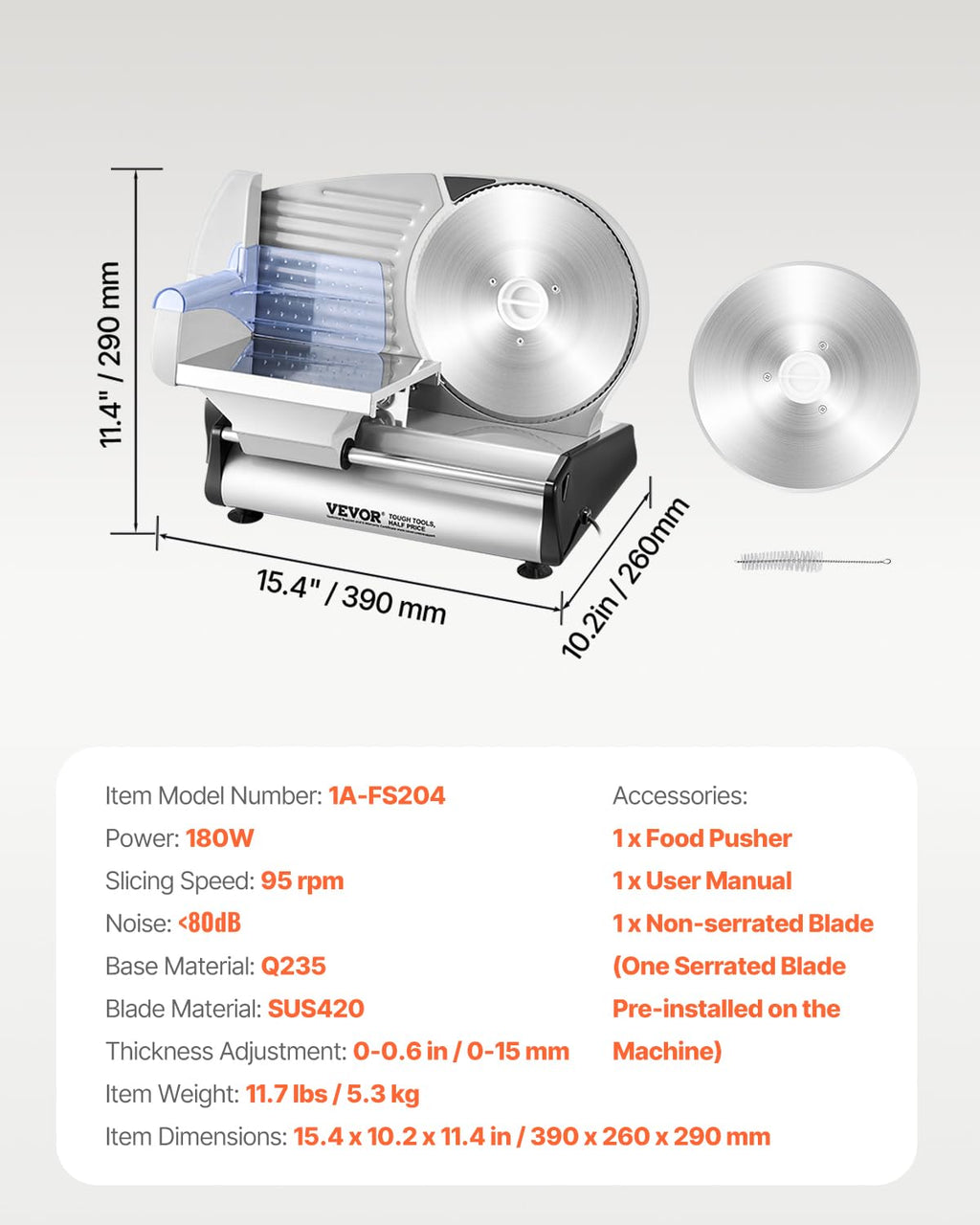 VEVOR Commercial Meat Slicer, 10 inch Electric Food Slicer, 240W Frozen Meat Deli Slicer, Premium Chromium-plated Steel Blade Semi-Auto Meat Slicer