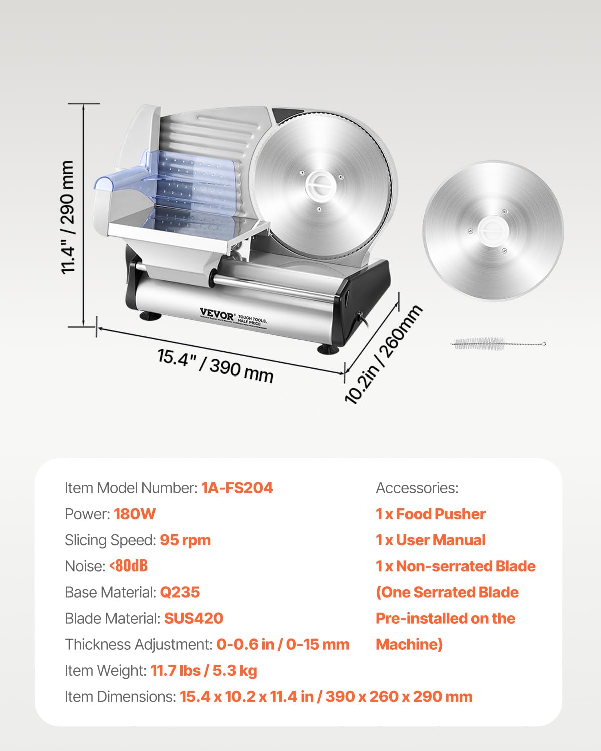 VEVOR Commercial Meat Slicer, 10 inch Electric Food Slicer, 240W Frozen Meat Deli Slicer, Premium Chromium-plated Steel Blade Semi-Auto Meat Slicer