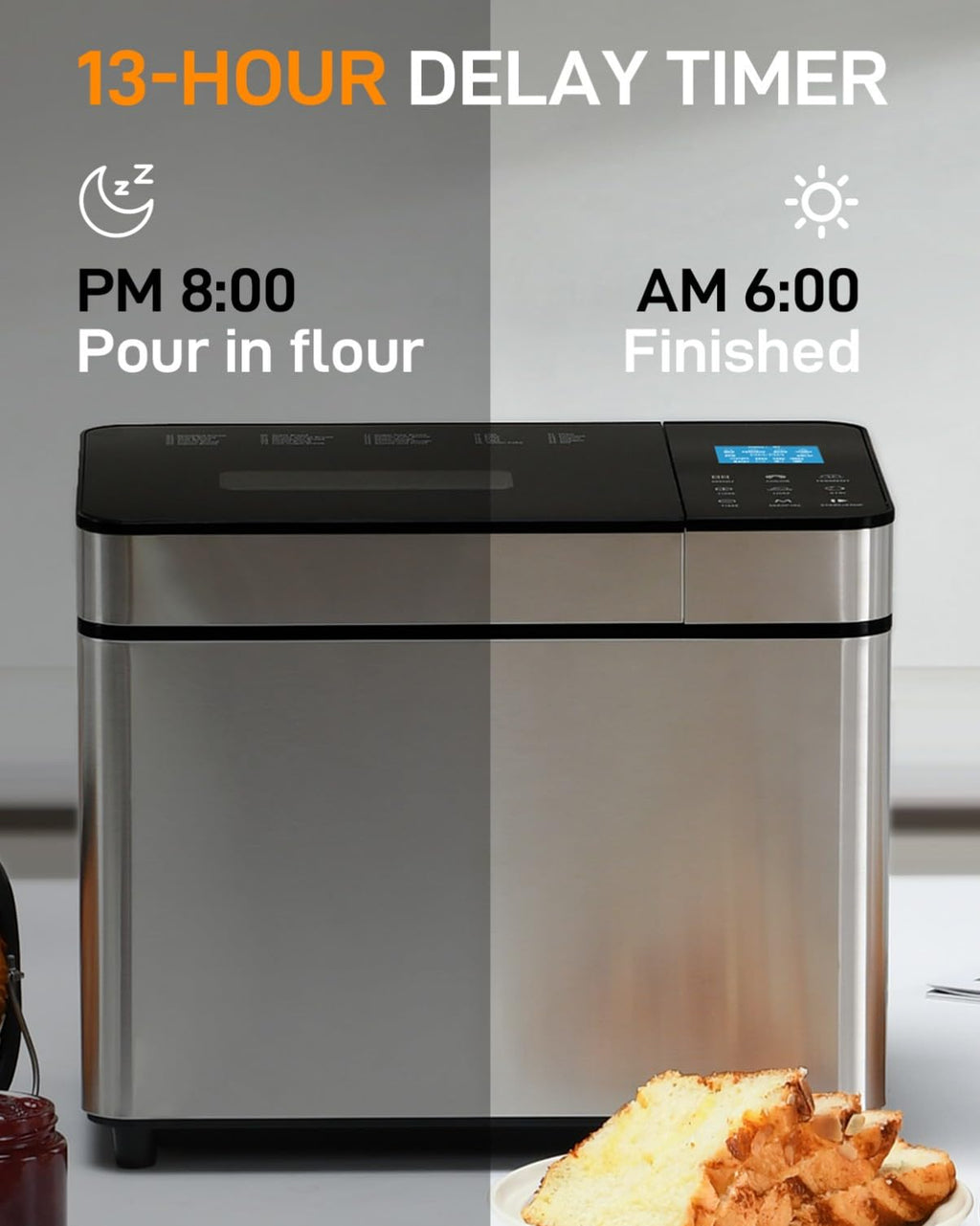 25-IN-1 Bread Maker with Recipes | 2lb Automatic Bread Machine with Visible Lid, Auto Nut Dispenser, One-Touch Control & 13-Hour Delay Timer C Easy