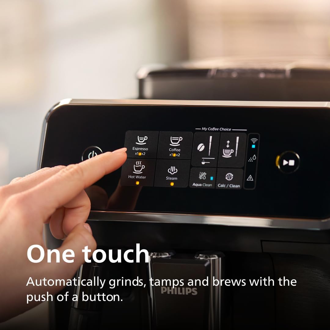 Philips 2200 Series Fully Automatic Espresso Machine, Classic Milk Frother, 2 Coffee Varieties, Intuitive Touch Display, 100% Ceramic Grinder