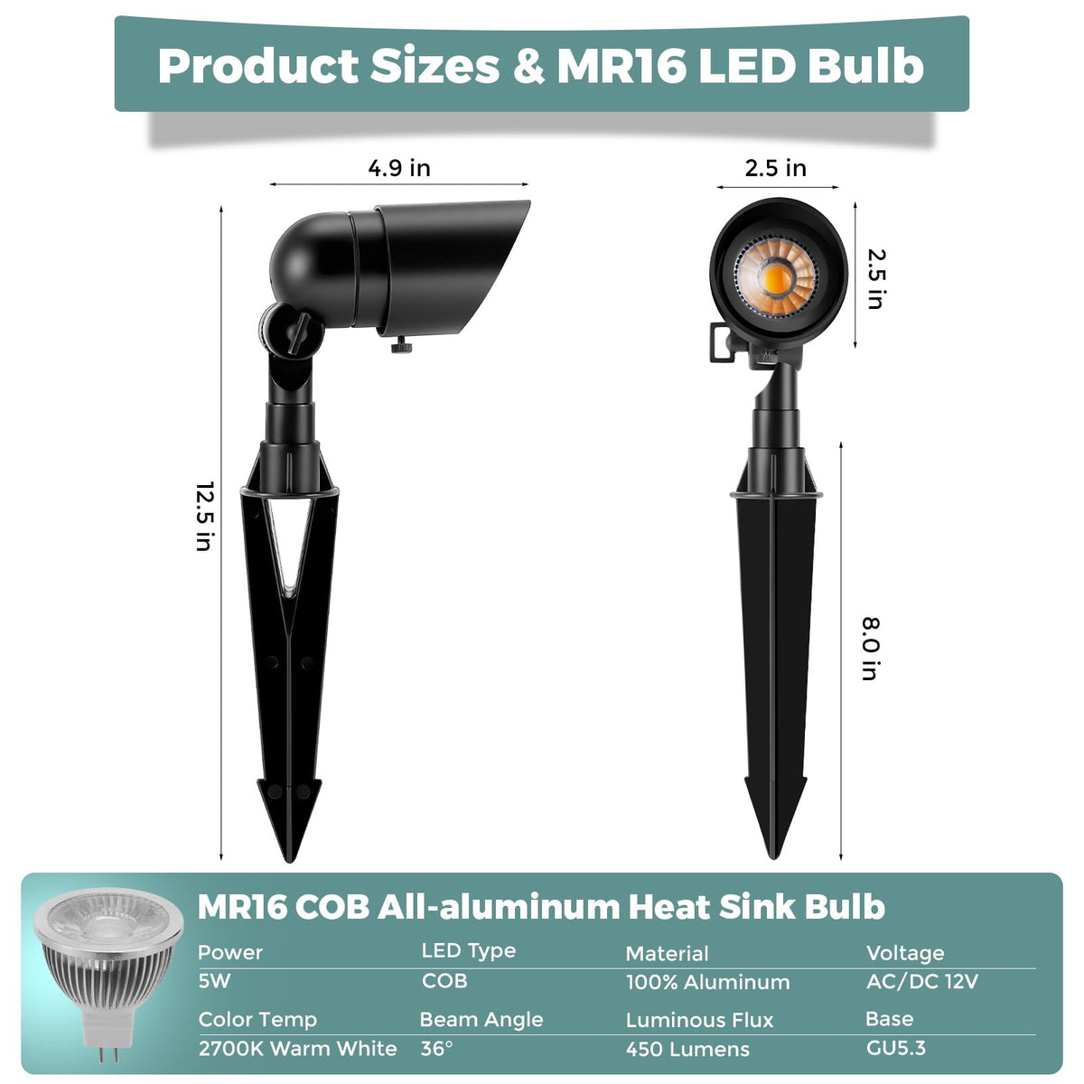 Gardencoin Low Voltage Landscape Spotlight, 12V LED Outdoor Landscape Lighting, Landscape Spot Lights Wired for Garden and Yard, Aluminum Up Lighting