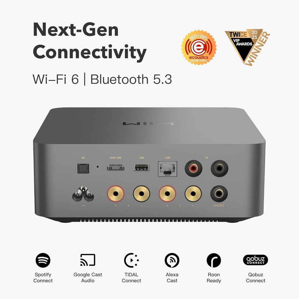 WiiM Amp Ultra with Voice Remote 2 | 100W Streaming Amplifier with Premium ESS ES9039Q2M DAC & Dual TI TPA3255 Amps | Built-in RoomFit EQ &