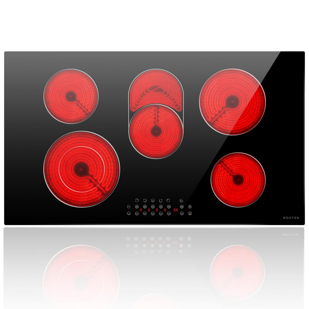 Noxton 30 Inch Electric Cooktop, 8400W 5 Burners Built-in Radiant Electric Stove Top, Slider Control, 9 Power Levels, Child Safety Lock, Timer, 220