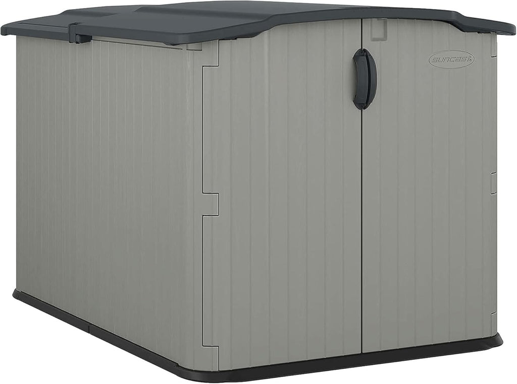 Suncast 138 Cu Ft Horizontal Outdoor Storage Shed, 57.5"x79.75"x52" Glidetop Outdoor Shed with Sliding Lid, Plastic Resin Storage Sheds with Floor