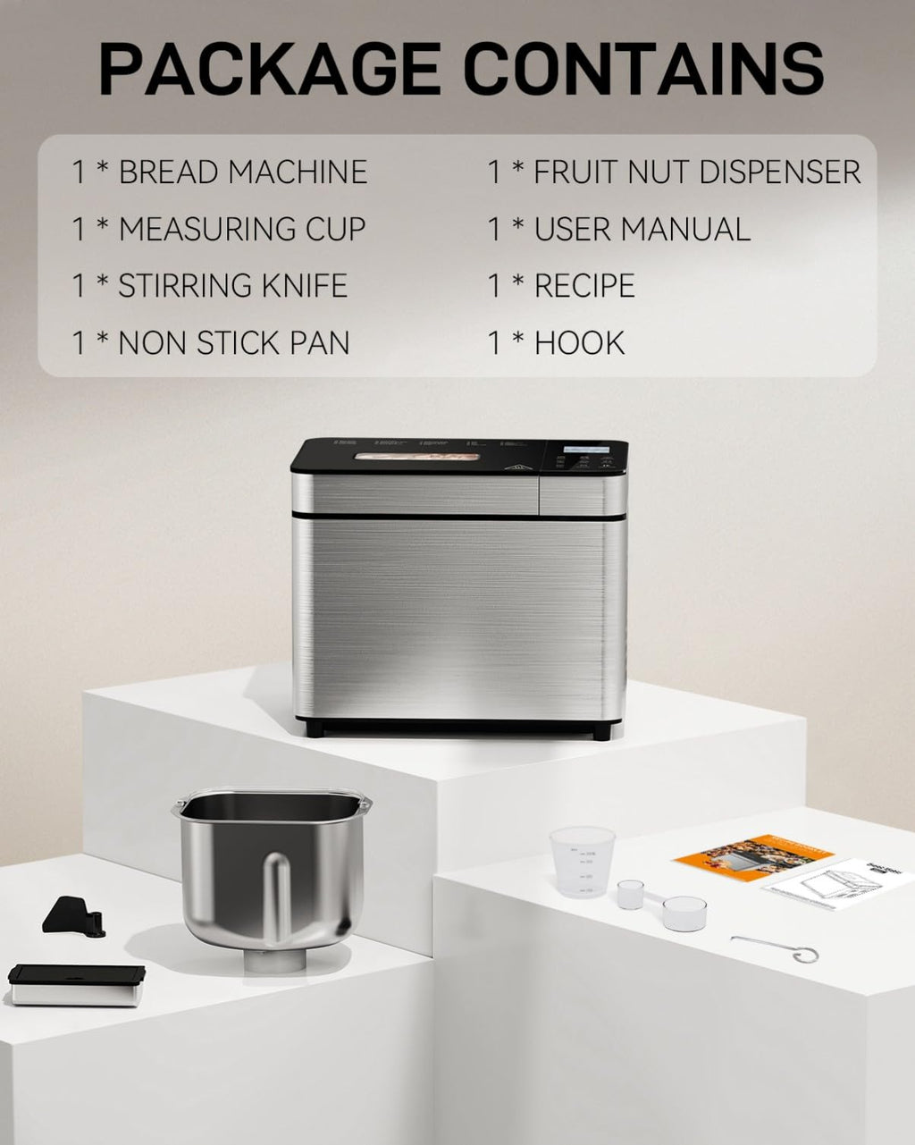 25-IN-1 Bread Maker with Recipes | 2lb Automatic Bread Machine with Visible Lid, Auto Nut Dispenser, One-Touch Control & 13-Hour Delay Timer C Easy