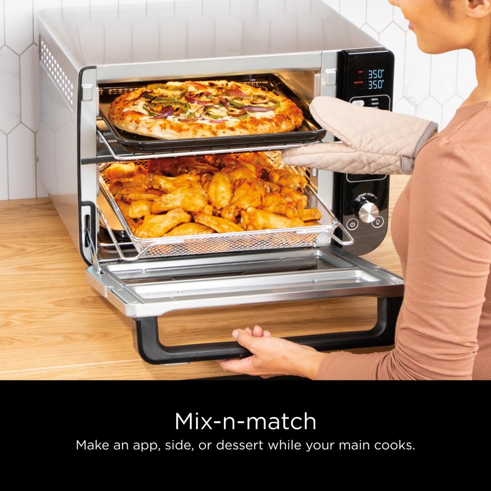 Ninja DCT451 12-in-1 Smart Double Oven with FlexDoor, Thermometer, FlavorSeal, Smart Finish, Rapid Top Convection and Air Fry Bottom , Stainless Steel