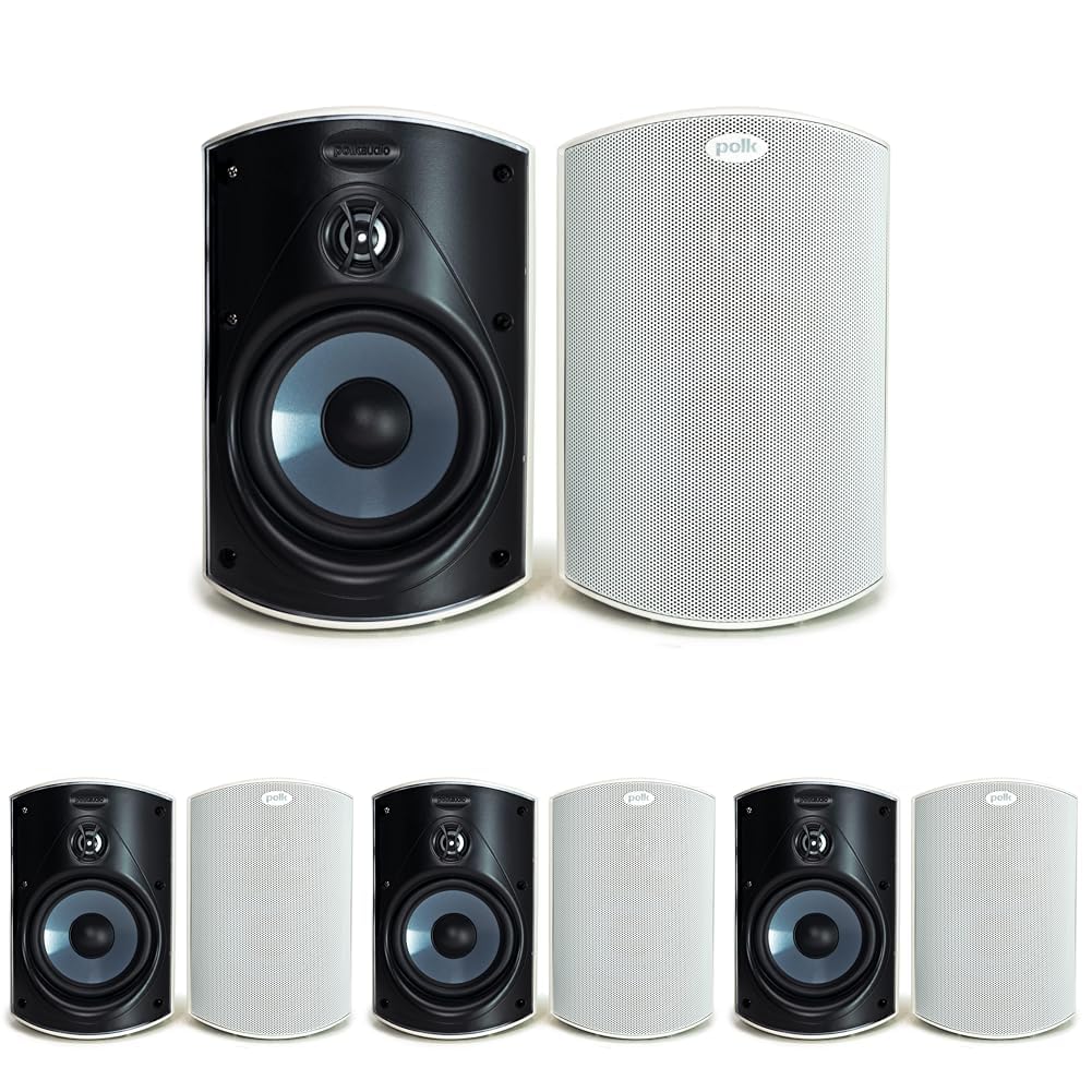 Polk Audio Atrium 4 Weatherproof Outdoor Speakers with Powerful Bass (Pair, Black), All-Weather Durability, Broad Sound Coverage, Speed-Lock Mounting