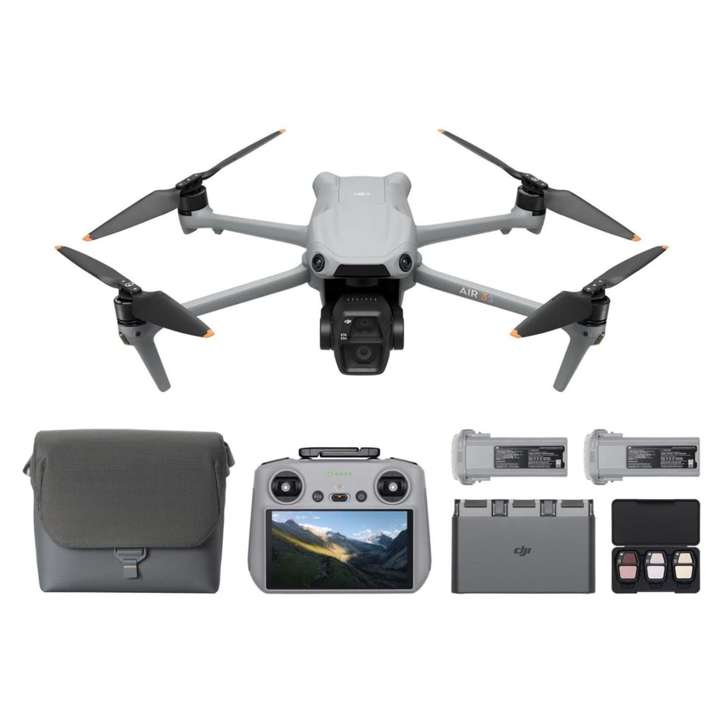 DJI Air 3S Fly More Combo (RC-N3), Drone with 1" CMOS Wide-Angle & Medium Tele Camera, 4K/60fps HDR Video, Nightscape Omnidirectional Obstacle