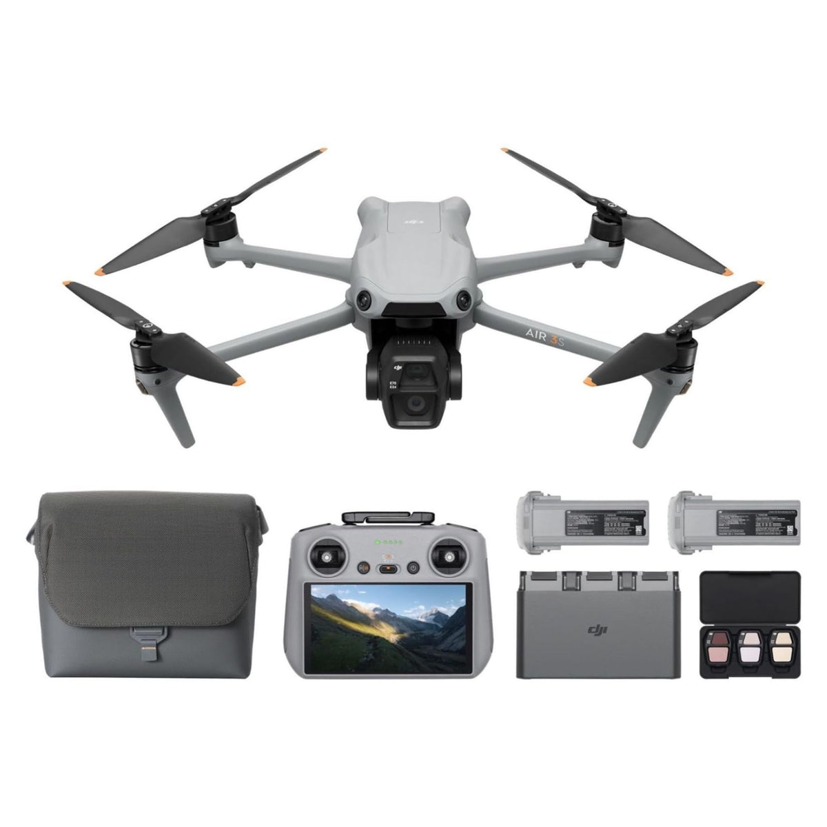 DJI Air 3S Fly More Combo (RC-N3), Drone with 1" CMOS Wide-Angle & Medium Tele Camera, 4K/60fps HDR Video, Nightscape Omnidirectional Obstacle