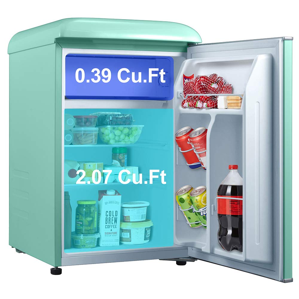Galanz GLR25MBKR10 Retro Compact Refrigerator, Mini Fridge with Single Doors, Adjustable Mechanical Thermostat with Chiller, Black, 2.5 cu ft