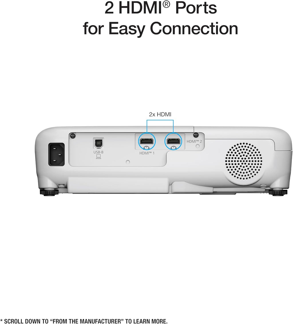 Epson EX3290 3-Chip 3LCD WXGA Projector, 4,000 Lumens High Color Brightness, 4,000 Lumens White Brightness, 2x HDMI, Built-in Speaker