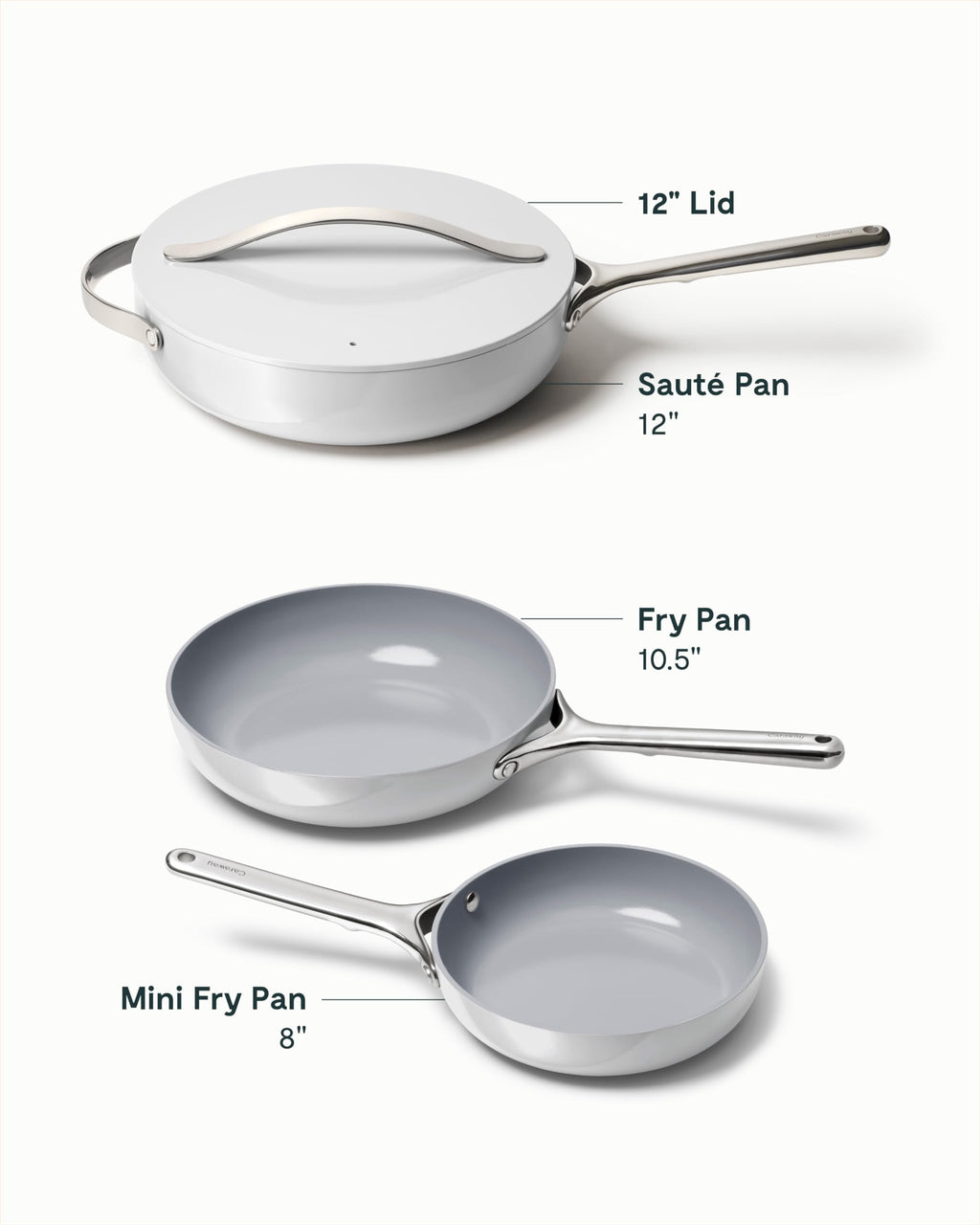 Caraway 4-Piece Fry Pan Set - Non-Stick Frying Pans (10.5 & 8) & Non-Stick Saut Pan - Non Toxic, PTFE & PFOA Free - Oven Safe & Compatible with