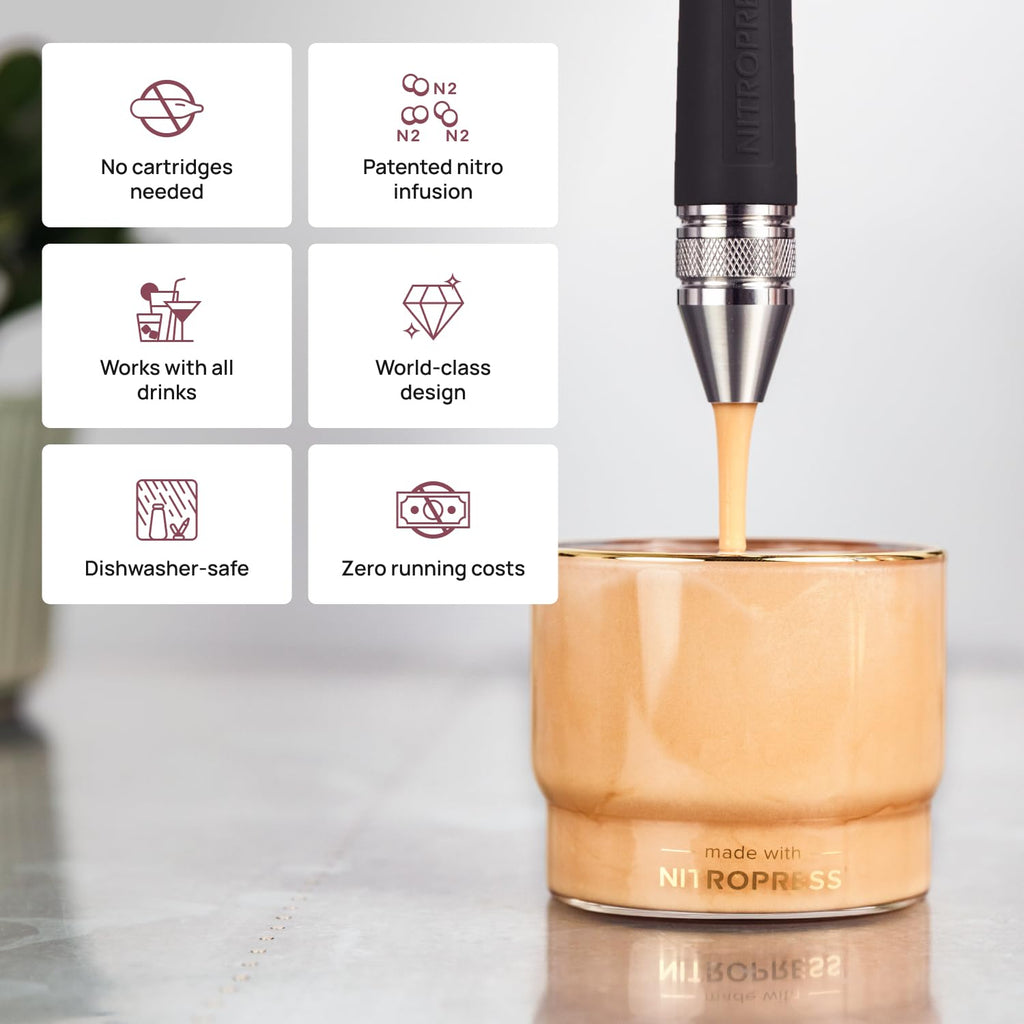 NitroPress DS C Electric Nitro Cold Brew Coffee & Cocktail Maker | Air-Powered Nitrogen Infuser for Smooth Nitro Drinks, Cocktails, Cold Brew & Tea