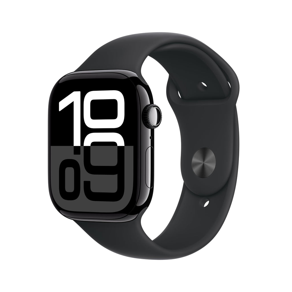 Apple Watch Series 10 [GPS + Cellular, 42mm] - Jet Black Aluminum Case with Black Sport Band, S/M (Renewed)