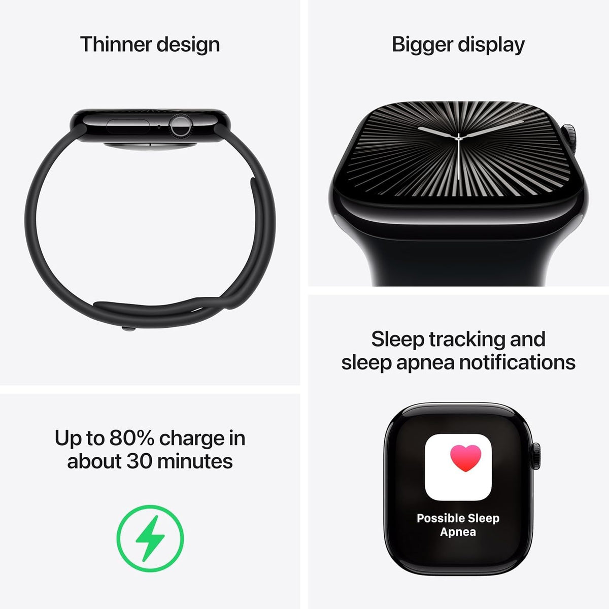 Apple Watch Series 10 [GPS + Cellular, 42mm] - Jet Black Aluminum Case with Black Sport Band, S/M (Renewed)