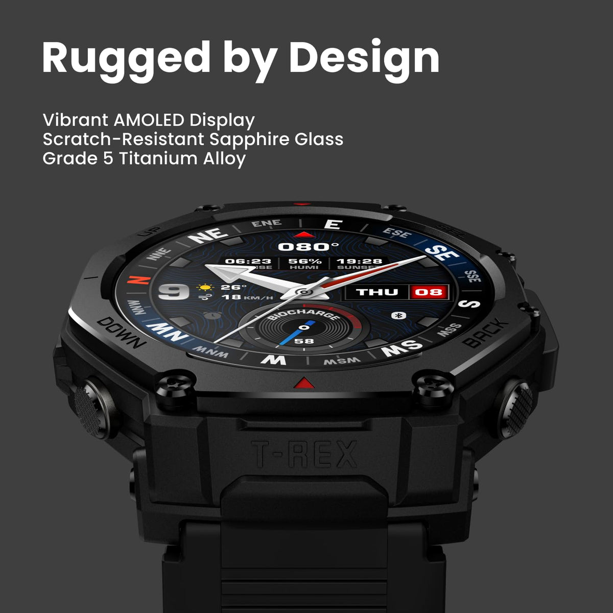 Amazfit T-Rex 3 Pro Outdoor Smart Watch 48mm Sapphire AMOLED Display, Ti Bezel, Dual Band GPS, Offline Maps, 25 Days Battery, Built-in Flashlight, 10