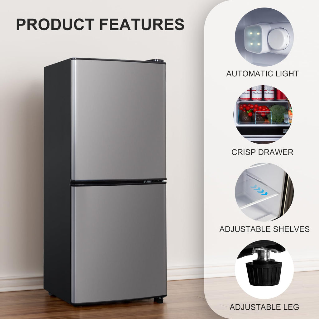 2.9 Cu.Ft Compact Double Door Mini Fridge - Top Freezer & Bottom Refrigerator | Energy Save,7-Level Precision Cooling | Ideal for Dorm, Bedroom
