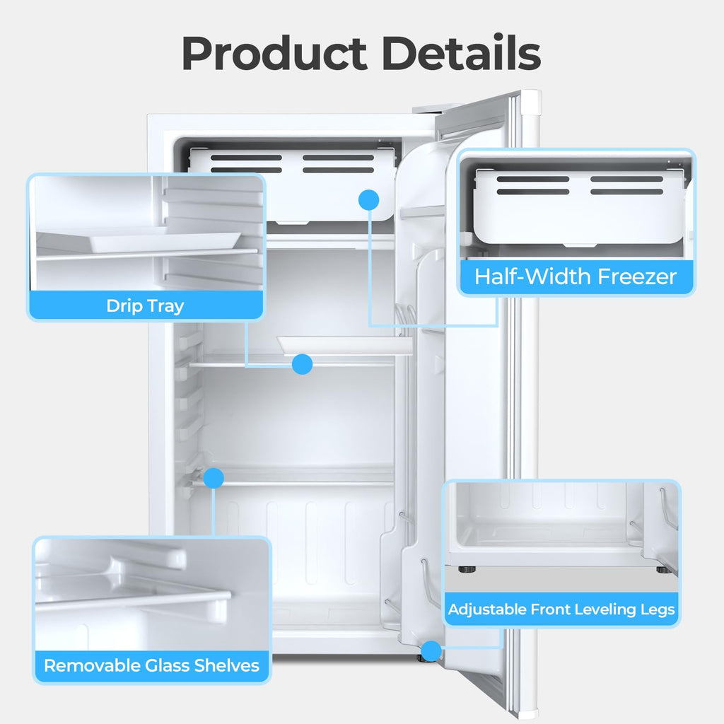 Antarctic Star 3.2 Cu.Ft. Mini Fridge with Freezer, Small Refrigerators with Adjustable Thermostat, Low Noise, Energy Saving, Compact Refrigerators