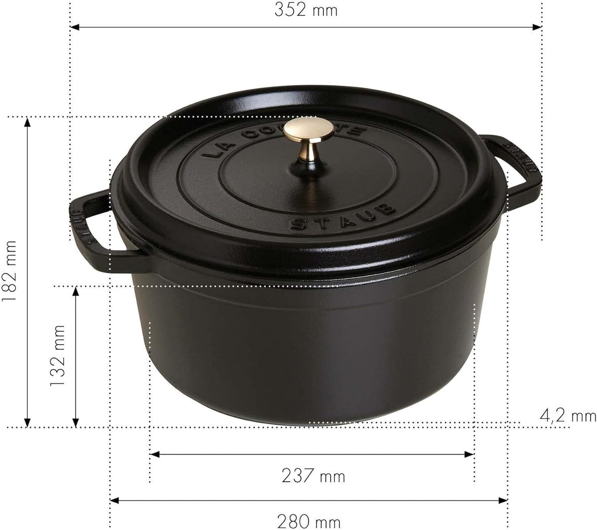 STAUB Cast Iron Dutch Oven 7-qt Round Cocotte, Serves 7- 8, Made in France, Black Matte