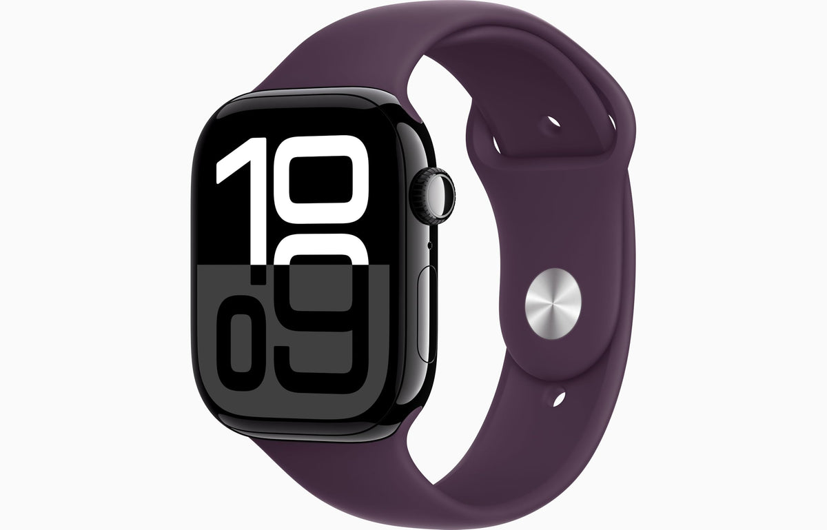 Apple Watch Series 10 [GPS + Cellular, 42mm] - Jet Black Aluminum Case with Black Sport Band, S/M (Renewed)