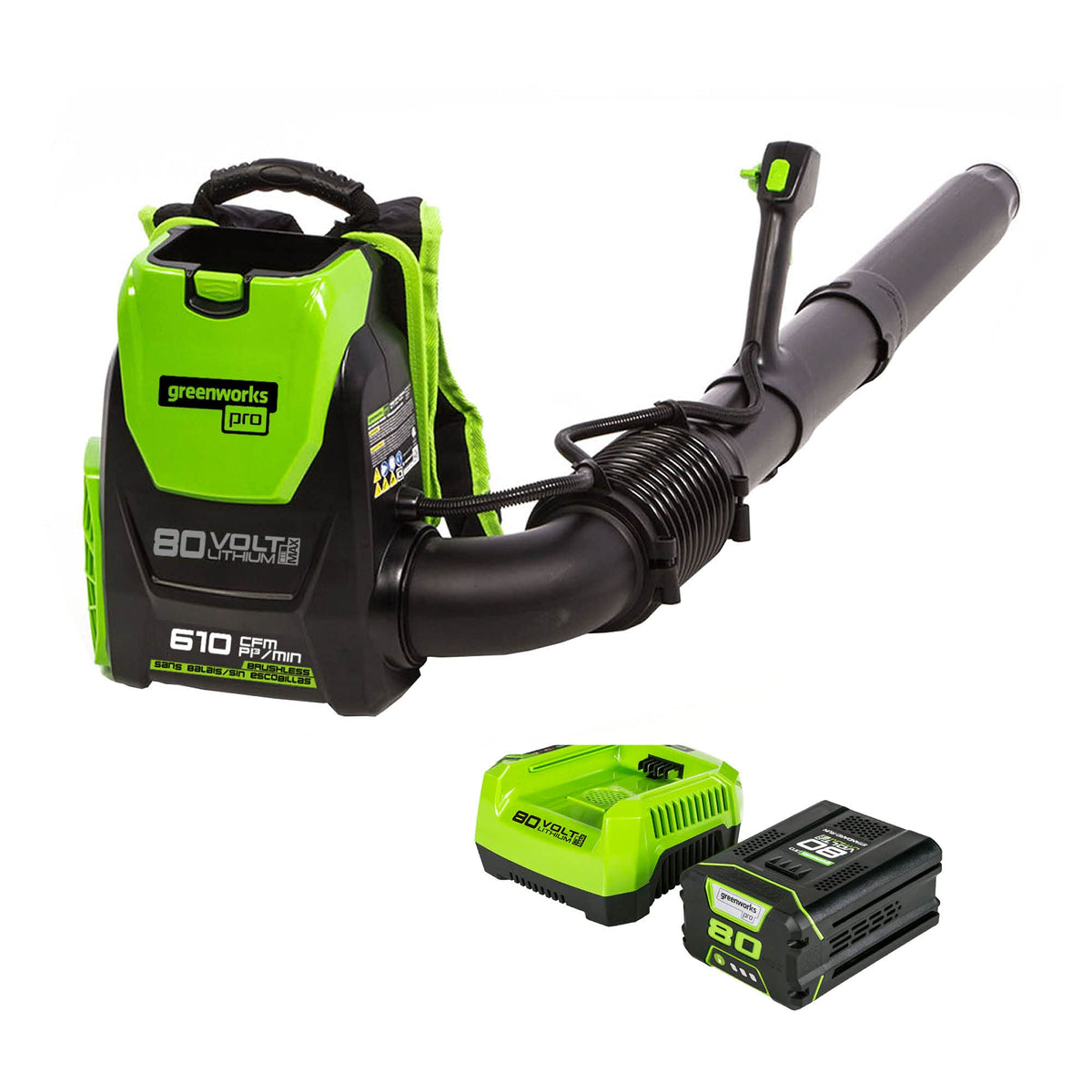 Greenworks 80V (750 CFM) Backpack Blower, 4.0Ah Battery and 4A Charger