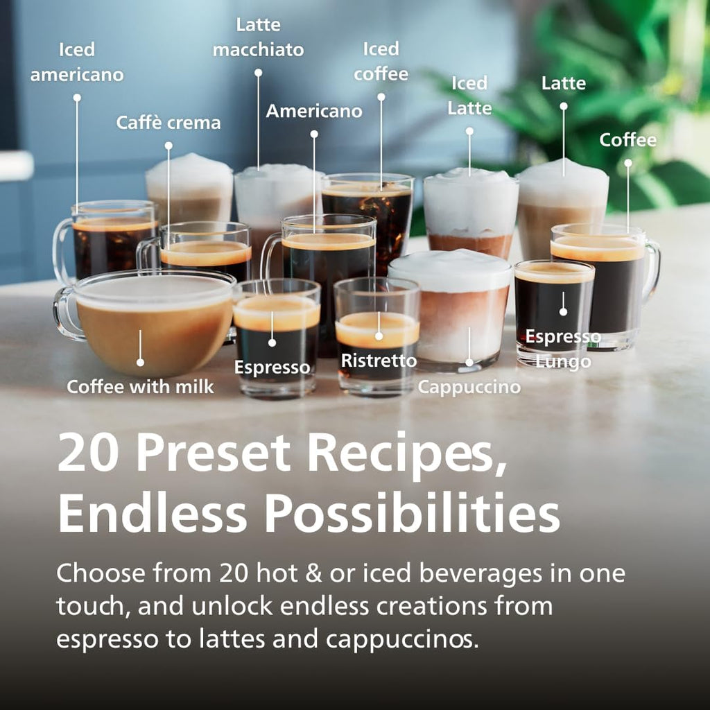 PHILIPS 5500 Series Fully Automatic Espresso Machine, LatteGo Milk System, Integrated Grinder, 20 Hot & Iced Coffee Pre-Sets, Quick Start, SilentBrew