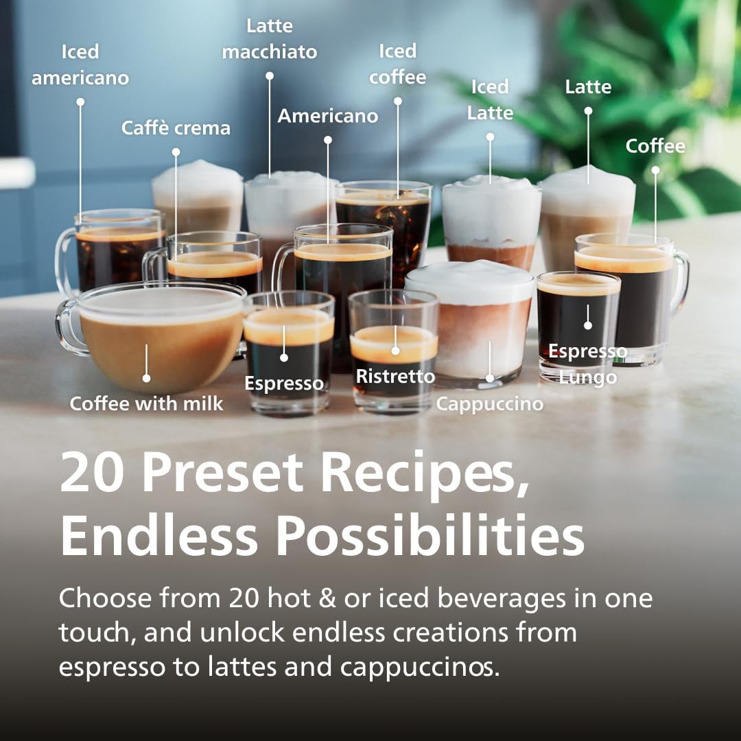 PHILIPS 5500 Series Fully Automatic Espresso Machine, LatteGo Milk System, Integrated Grinder, 20 Hot & Iced Coffee Pre-Sets, Quick Start, SilentBrew