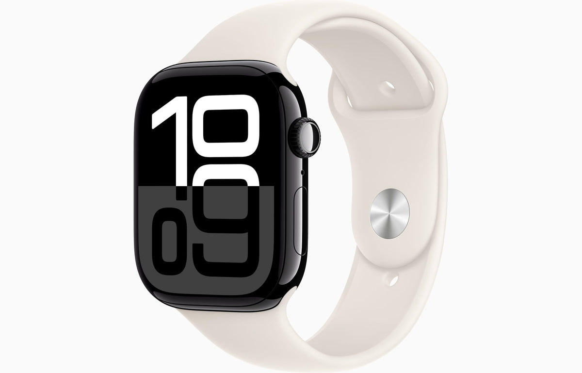 Apple Watch Series 10 [GPS + Cellular, 42mm] - Jet Black Aluminum Case with Black Sport Band, S/M (Renewed)