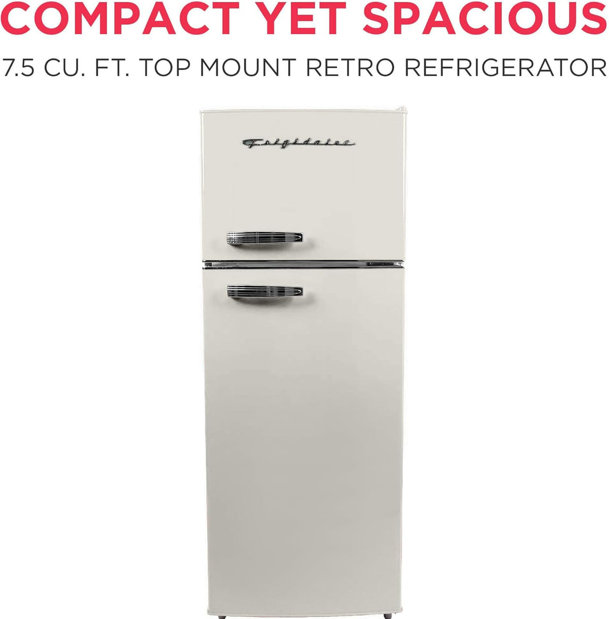 Frigidaire EFR753 Retro Apartment Size Refrigerator with Top Freezer - 2 Door Fridge with 7.5 Cu Ft of Storage Capacity, Adjustable Spill-Proof
