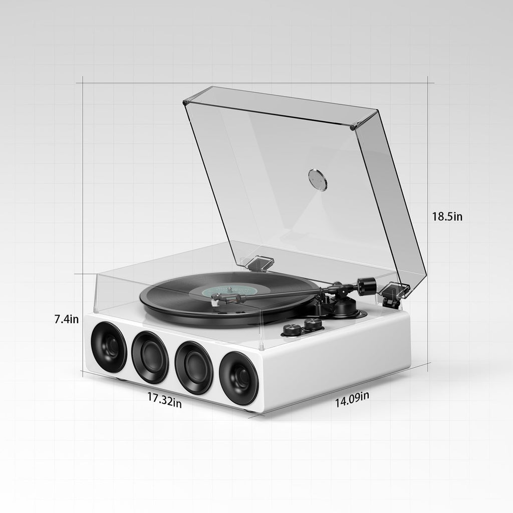 1 by ONE High Fidelity Belt Drive Turntable with Built-in Speakers, Vinyl Record Player with Magnetic Cartridge, Bluetooth Playback and Aux-in