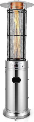 COSTWAY Outdoor Propane Patio Heater, 40,000 BTU Propane Heater with Dancing Flame, Portable Wheels, Stainless Steel Pyramid Floor-Standing Outdoor
