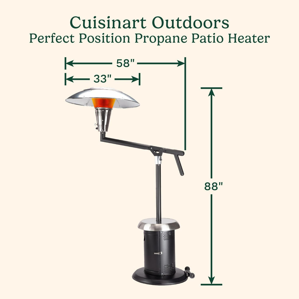 Cuisinart Perfect Position Propane Patio Heater, 38,200 BTU Powerful Directional Stainless Steel Outdoor Heater with Hidden Tank and Drink Table