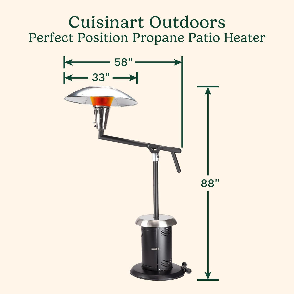 Cuisinart Perfect Position Propane Patio Heater, 38,200 BTU Powerful Directional Stainless Steel Outdoor Heater with Hidden Tank and Drink Table