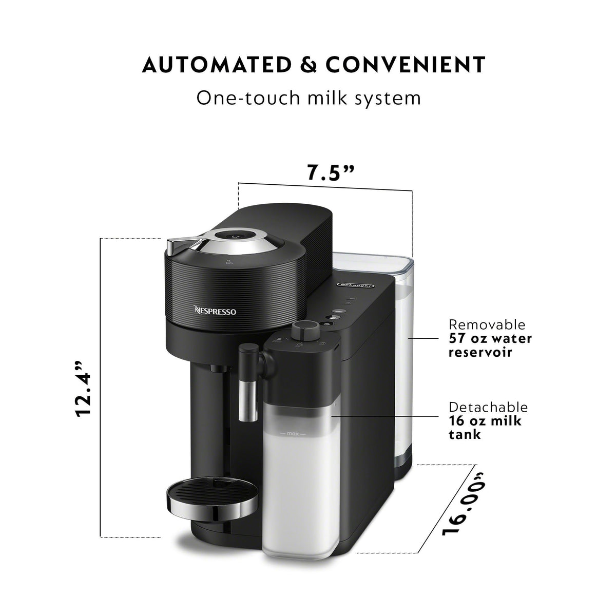 Nespresso Vertuo Lattissima Coffee and Espresso Maker by De'Longhi, Matte Black & Glossy
