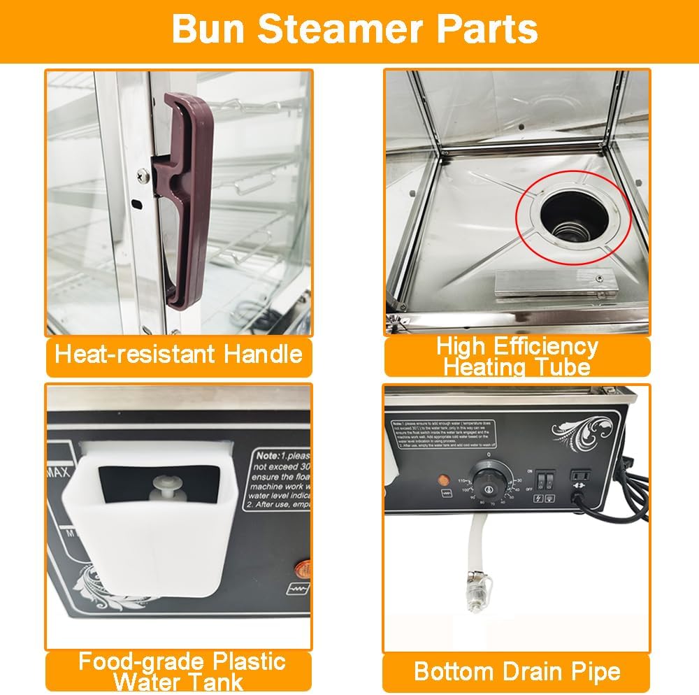 INTBUYING Commerical Bun Steamer Machine 110V Electric Hot Food Warmer Display Case Hot Dog Steamer Warmer with 5 Layers Automatic Temperature