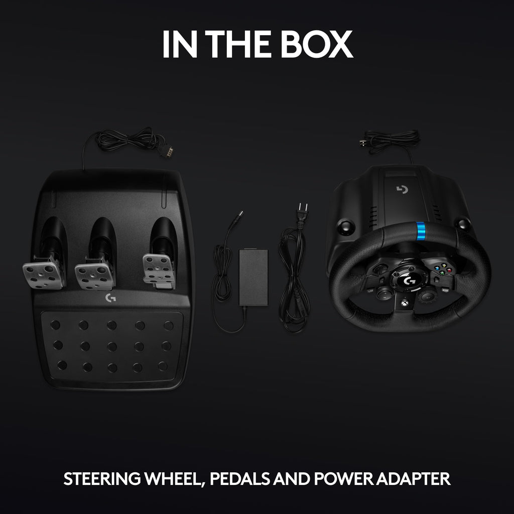 Logitech G923 Racing Wheel and Pedals, TRUEFORCE up to 1000 Hz Force Feedback, Gaming Steering Wheel PS5, PS4, PC, Mac, Genuine Leather- Black