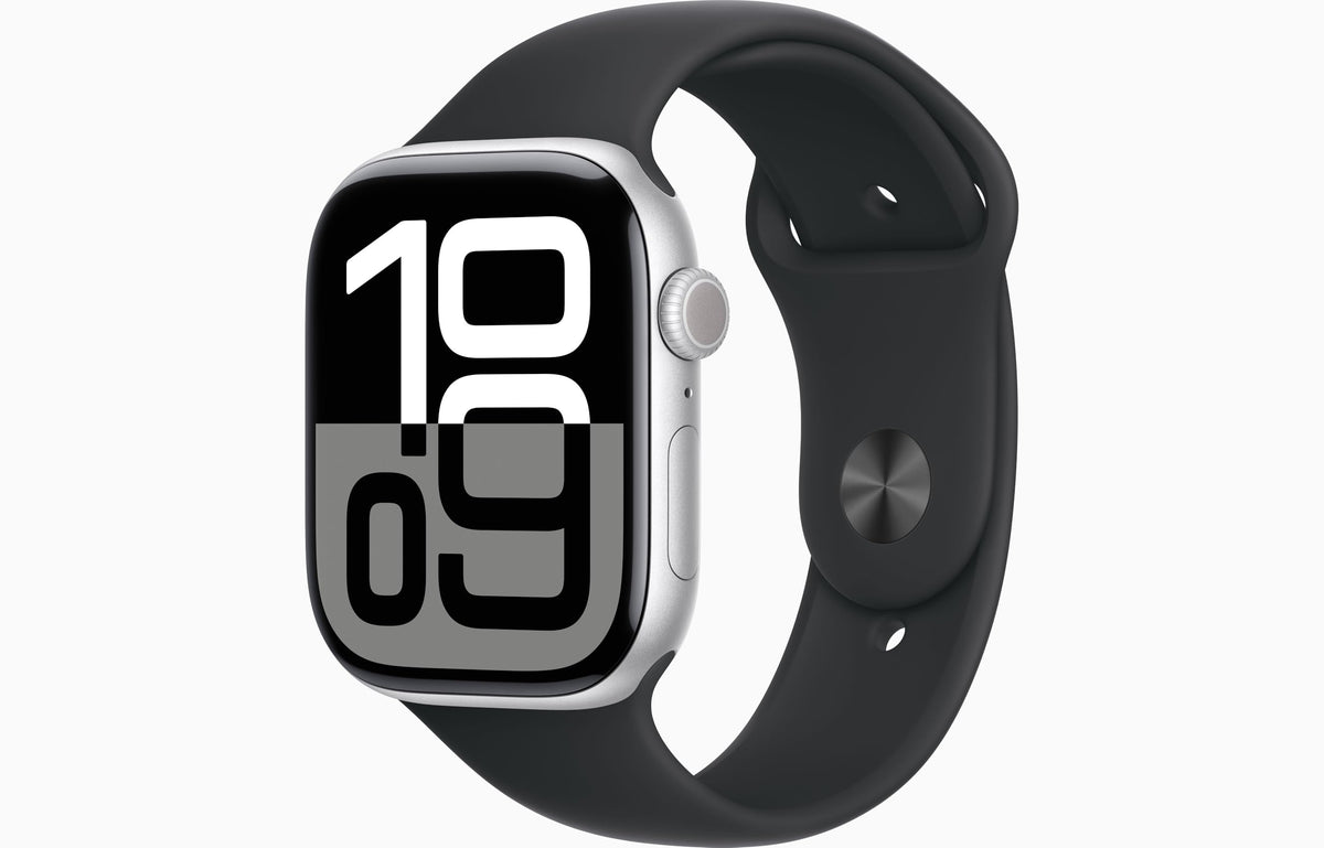Apple Watch Series 10 [GPS + Cellular, 42mm] - Jet Black Aluminum Case with Black Sport Band, S/M (Renewed)